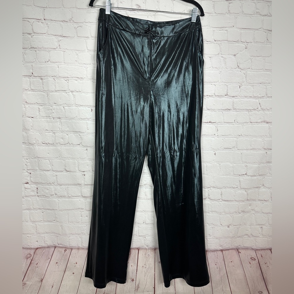 Sincerely Jules Womens Large black shiny shimmer Metallic pants GUC dressy party